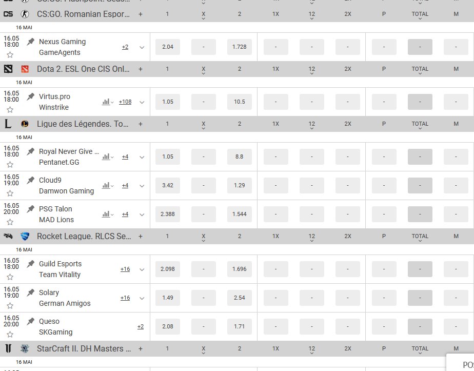Parier sur Dota2, SC2, CS:GO, Lol...