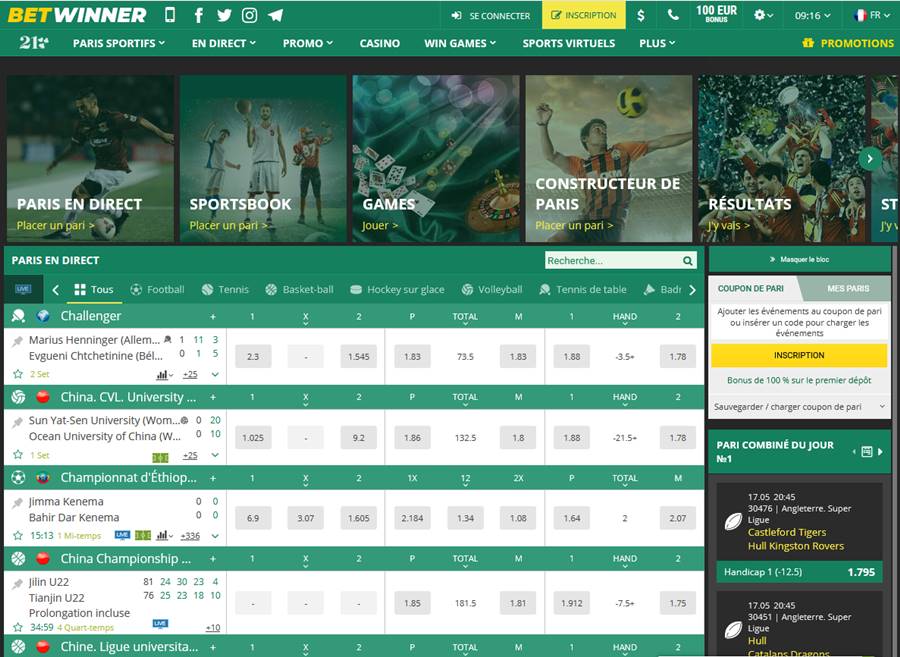 page d'accueil des paris sportifs